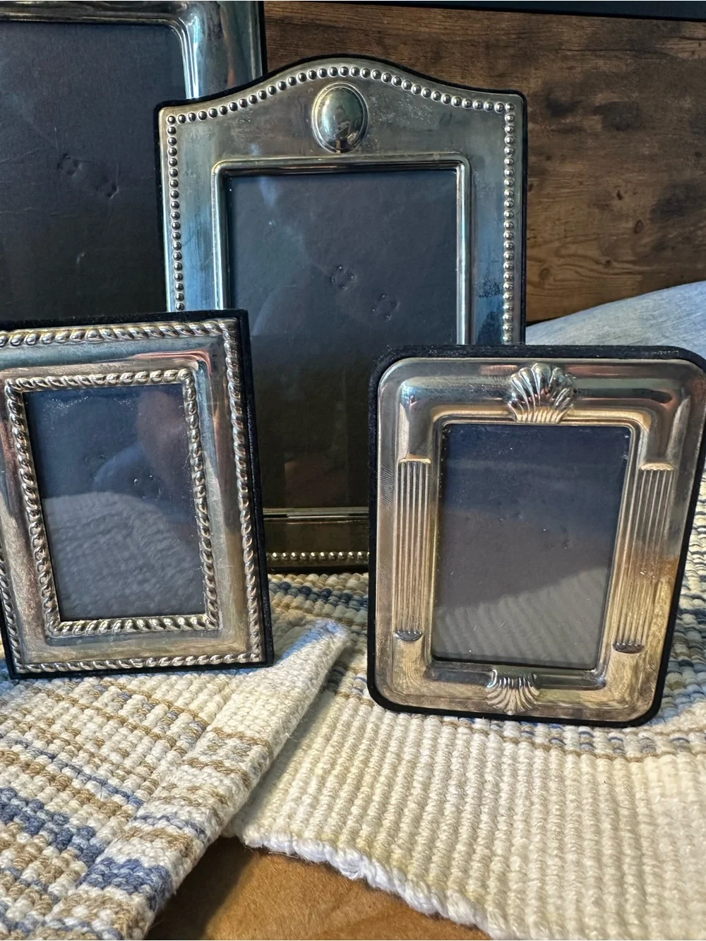 Vintage Brass-Tone Picture Frame Set of 6/ Black Velvet Backs/ Art Deco See Des.